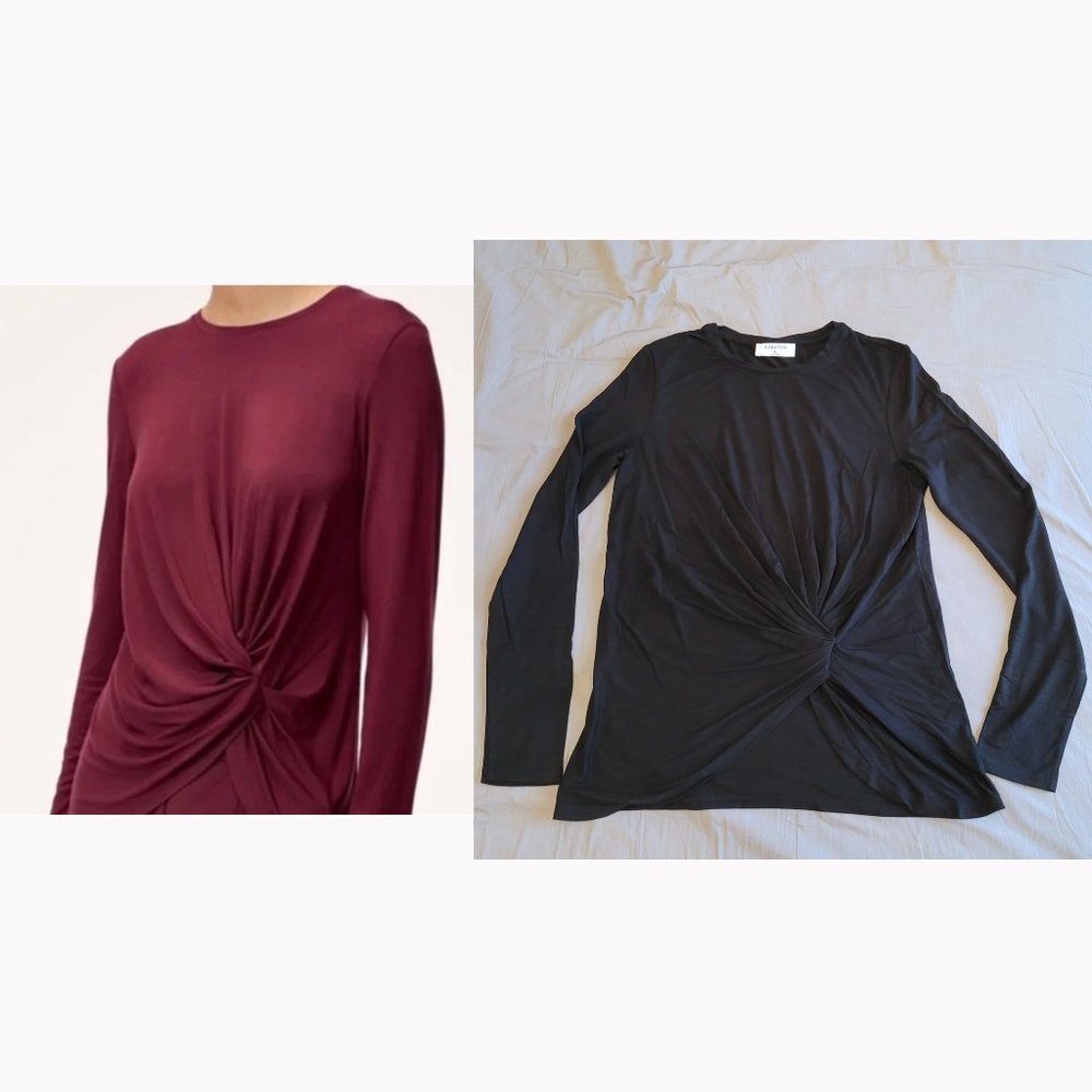 Babaton Twist Front Long Sleeve Rayon Top (Size XS, black)
